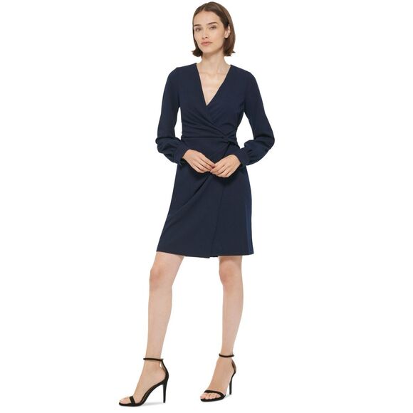 Dkny Women's Side Knot Faux Wrap Dress - Midnight - Size 8 - Picture 1 of 3